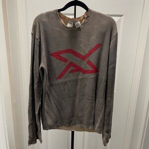 🛑 Armani Exchange Stretchy Taupe Sweater with Bold Red Emblem (Unisex)